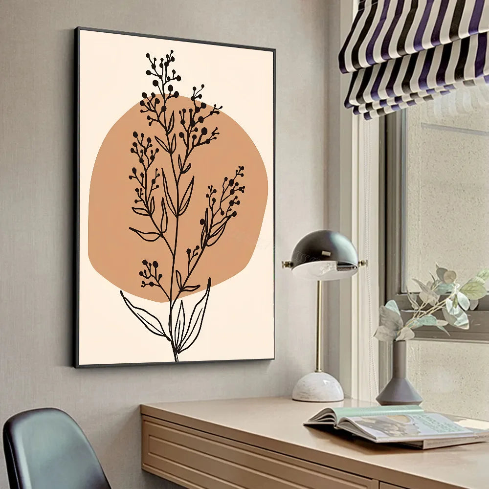 1pc Abstract Paintings Lines Botanical Boho Poster Stickers Art Wall Murals Decor Game