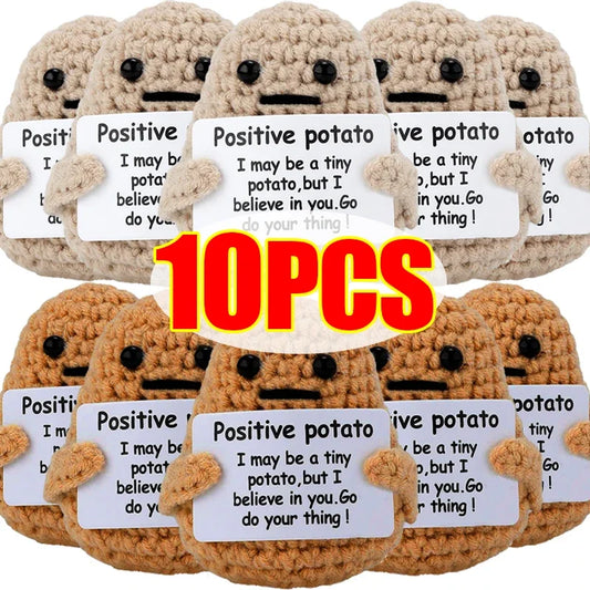 10/1PCS Mini Positive Energy Handmade Plush Wool Knitting Potatoes Doll Hug Pocket with Card Funny Christams Gifts Home Decor