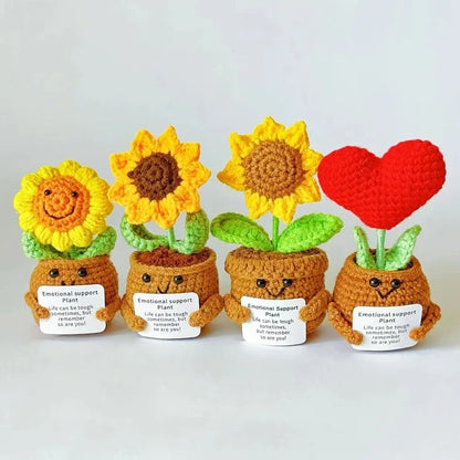 Positive Energy Crochet Sunflower Doll Crochet Cacti Mini Funny Gift Handmade Knitted Dolls Ornament Home Dec office decoration