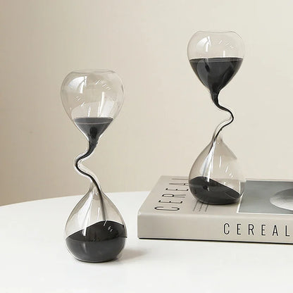 Curve Design Black Hourglass Modern Style Home Decor Accessories Glass Craft Simple Interior Table Ornament Aesthetic Sand Clock