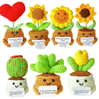 Positive Energy Crochet Sunflower Doll Crochet Cacti Mini Funny Gift Handmade Knitted Dolls Ornament Home Dec office decoration