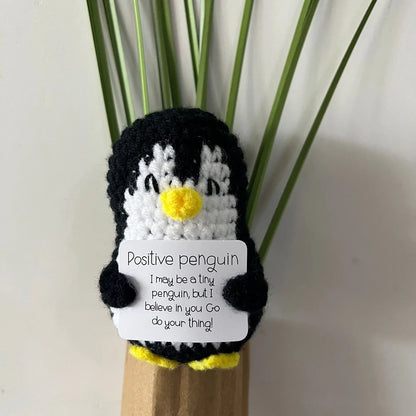 Handmade Positive Energy Penguin Doll With Card Home Decoration Knitting Penguin Doll Ornament Room Decor Christams Party Gifts