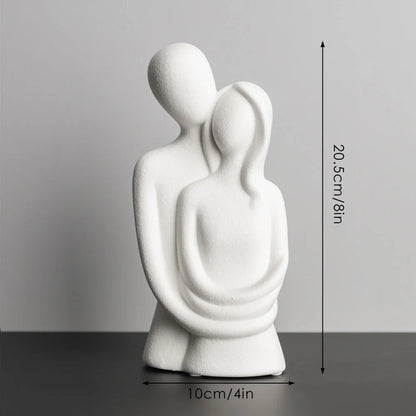 Nordic Abstract Couple Sculpture, Lover Hugging Characters, Frosted Ceramic Statues, Plain White/Grey Figurines, Wedding Gifts