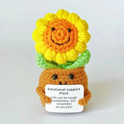 Positive Energy Crochet Sunflower Doll Crochet Cacti Mini Funny Gift Handmade Knitted Dolls Ornament Home Dec office decoration