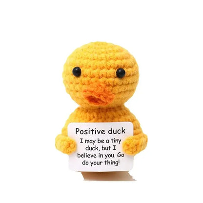 Crochet Positive Energy Duck Doll with Card Christmas Party Gift Handmade Yarn Wool Knitted Animal Ornament Home Room Decoration