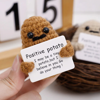 10/1PCS Mini Positive Energy Handmade Plush Wool Knitting Potatoes Doll Hug Pocket with Card Funny Christams Gifts Home Decor