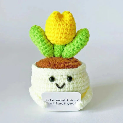 Positive Energy Crochet Sunflower Doll Crochet Cacti Mini Funny Gift Handmade Knitted Dolls Ornament Home Dec office decoration