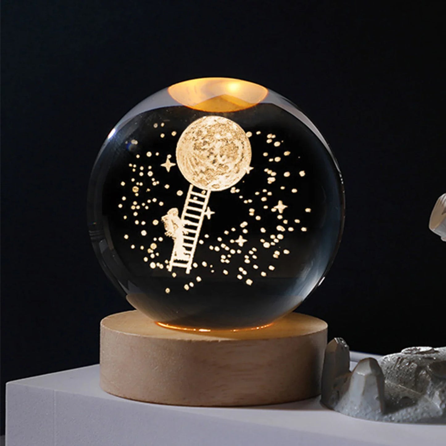 Crystal Ball LED Night Light Atmosphere Galaxy Planet Solar System Moon Glass Table Lamp USB Night Lights for Bedroom Home Decor