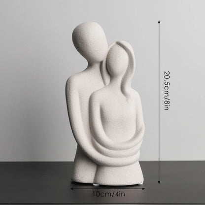 Nordic Abstract Couple Sculpture, Lover Hugging Characters, Frosted Ceramic Statues, Plain White/Grey Figurines, Wedding Gifts