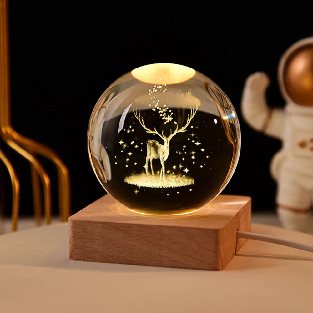 Crystal Ball LED Night Light Atmosphere Galaxy Planet Solar System Moon Glass Table Lamp USB Night Lights for Bedroom Home Decor