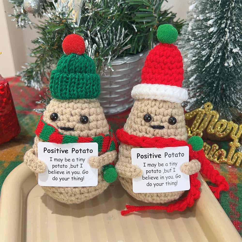 1-5Pcs Emotional Support Potato Christmas Positive Energy Stuffed Doll Crochet Knitting Potatoes With Santa Hat New Year Decor