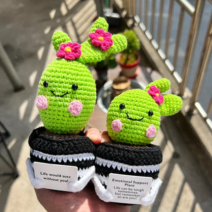 Mini Cute Crochet Flowers Finished Handmade Cactus Roses Potted Plants Handmade Bouquets Home Desktop Decorations