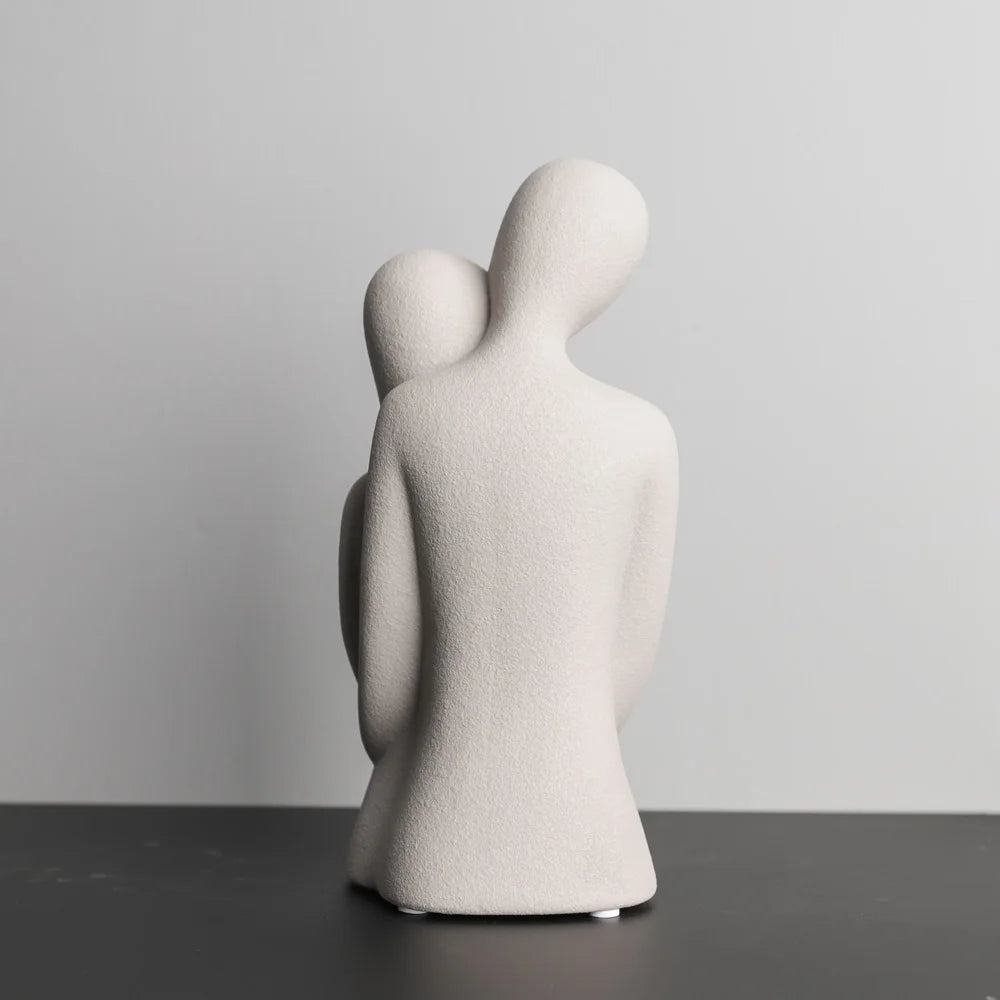 Nordic Abstract Couple Sculpture, Lover Hugging Characters, Frosted Ceramic Statues, Plain White/Grey Figurines, Wedding Gifts