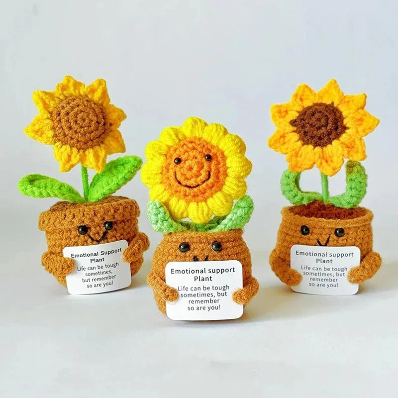 Positive Energy Crochet Sunflower Doll Crochet Cacti Mini Funny Gift Handmade Knitted Dolls Ornament Home Dec office decoration