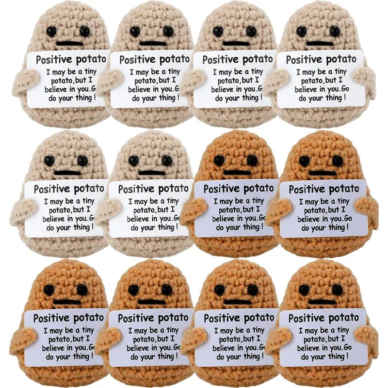 10/1PCS Mini Positive Energy Handmade Plush Wool Knitting Potatoes Doll Hug Pocket with Card Funny Christams Gifts Home Decor