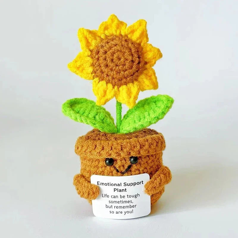 Positive Energy Crochet Sunflower Doll Crochet Cacti Mini Funny Gift Handmade Knitted Dolls Ornament Home Dec office decoration