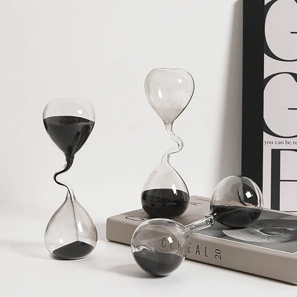 Curve Design Black Hourglass Modern Style Home Decor Accessories Glass Craft Simple Interior Table Ornament Aesthetic Sand Clock