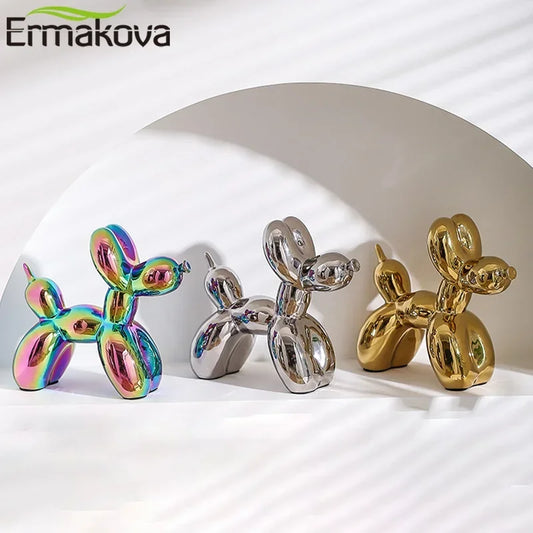 ERMAKOVA 11cm/4.3inch Creative Balloon Dog Abstract Ceramic Ornament Sculpture Figurine Statue Home Office Decoration Gift