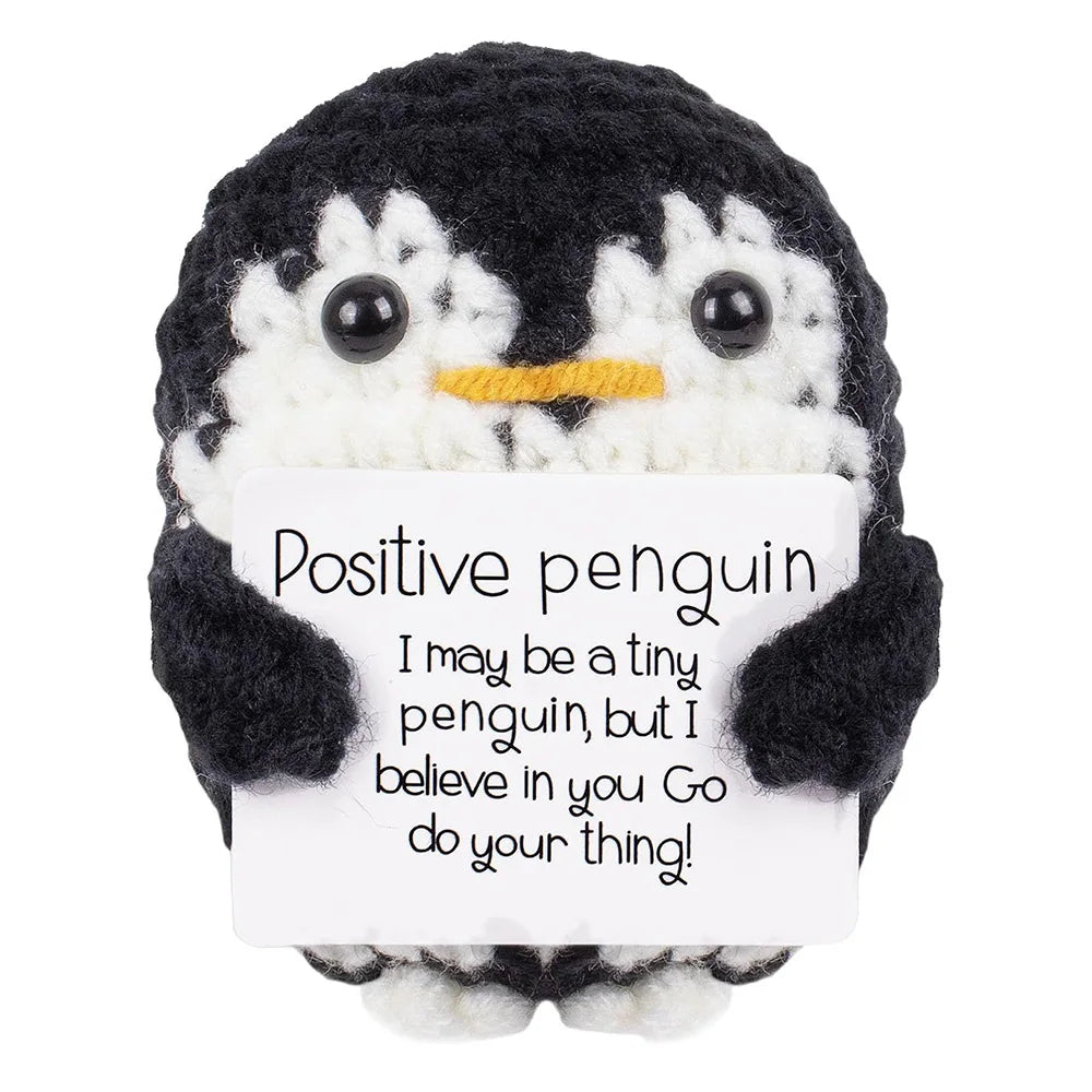 Handmade Positive Energy Penguin Doll With Card Home Decoration Knitting Penguin Doll Ornament Room Decor Christams Party Gifts