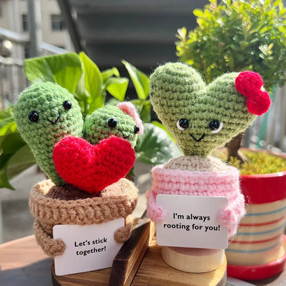 Mini Cute Crochet Flowers Finished Handmade Cactus Roses Potted Plants Handmade Bouquets Home Desktop Decorations