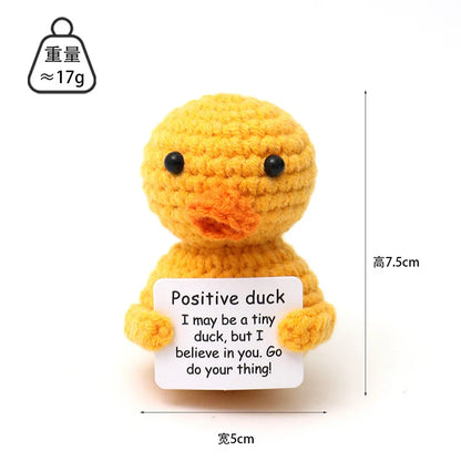 Crochet Positive Energy Duck Doll with Card Christmas Party Gift Handmade Yarn Wool Knitted Animal Ornament Home Room Decoration