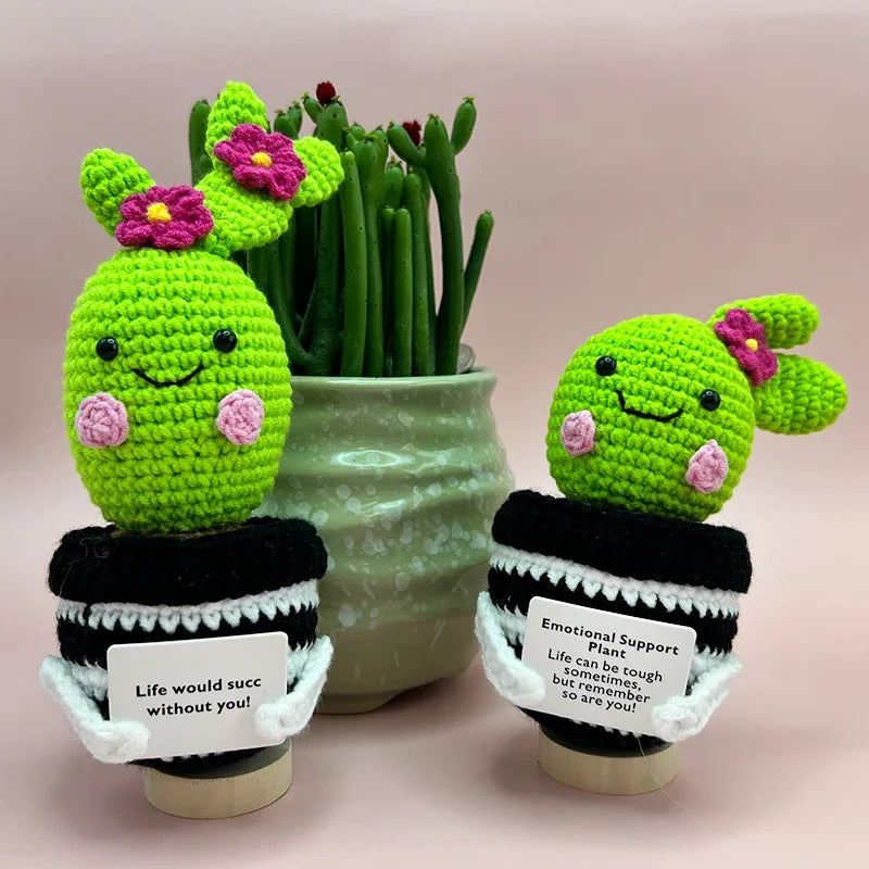 Mini Cute Crochet Flowers Finished Handmade Cactus Roses Potted Plants Handmade Bouquets Home Desktop Decorations