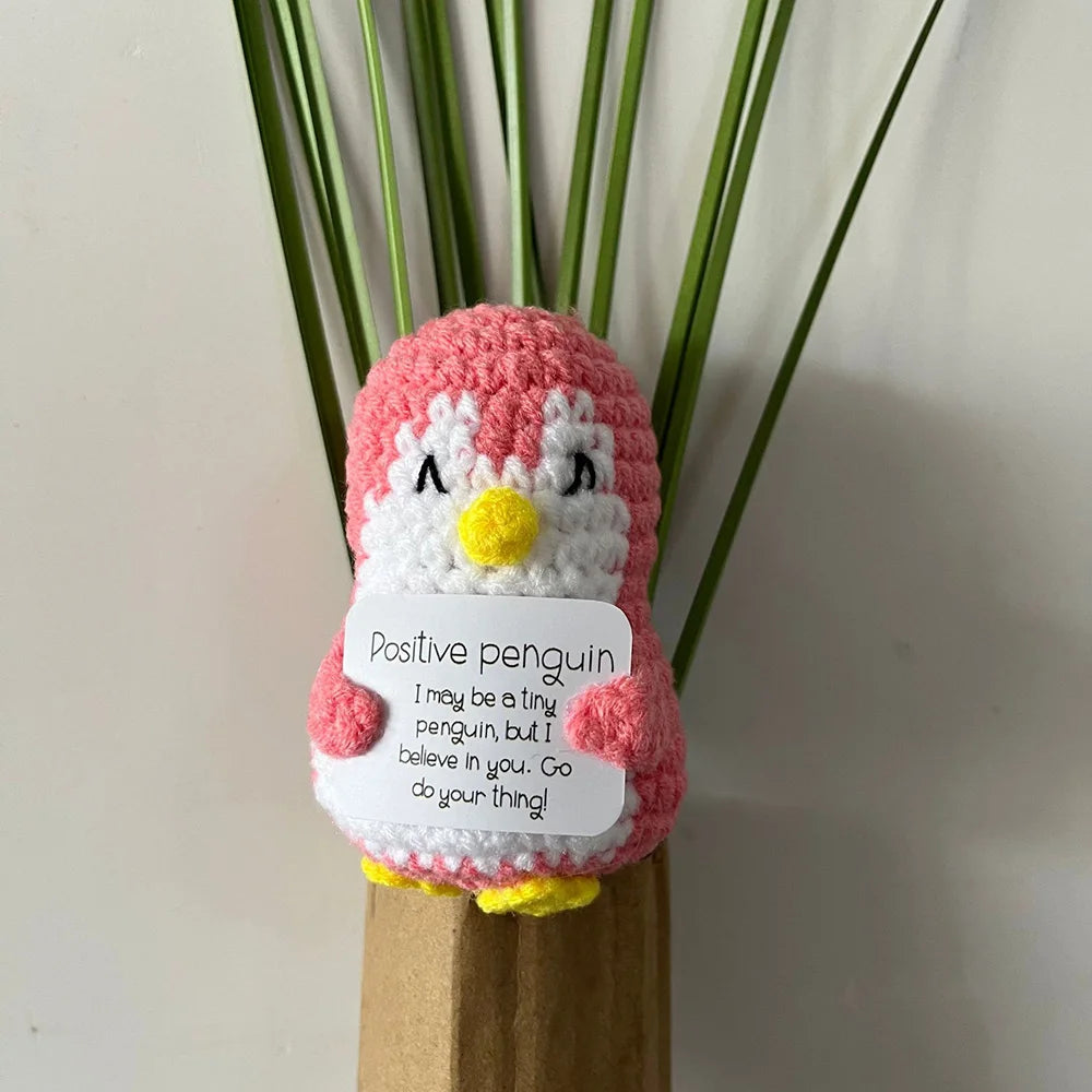 Handmade Positive Energy Penguin Doll With Card Home Decoration Knitting Penguin Doll Ornament Room Decor Christams Party Gifts