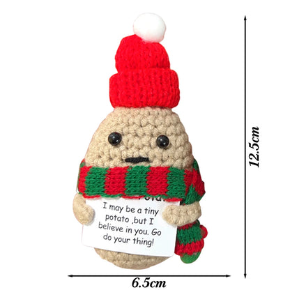 1-5Pcs Emotional Support Potato Christmas Positive Energy Stuffed Doll Crochet Knitting Potatoes With Santa Hat New Year Decor