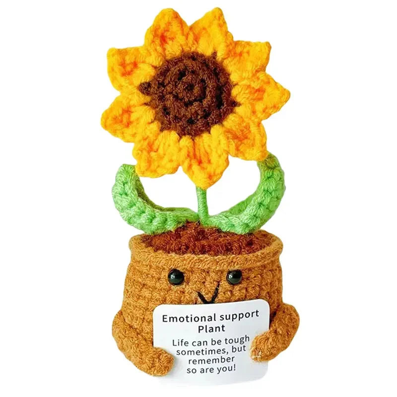 Positive Energy Crochet Sunflower Doll Crochet Cacti Mini Funny Gift Handmade Knitted Dolls Ornament Home Dec office decoration