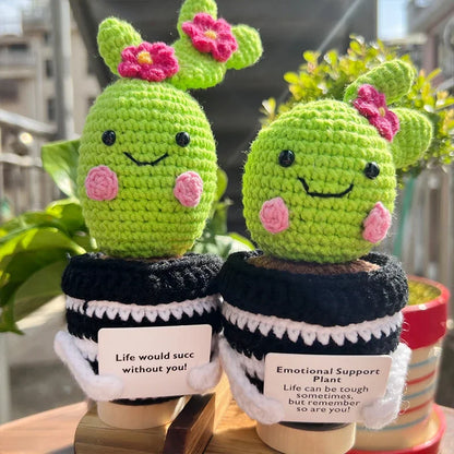 Mini Cute Crochet Flowers Finished Handmade Cactus Roses Potted Plants Handmade Bouquets Home Desktop Decorations