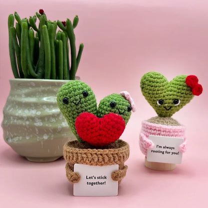 Mini Cute Crochet Flowers Finished Handmade Cactus Roses Potted Plants Handmade Bouquets Home Desktop Decorations