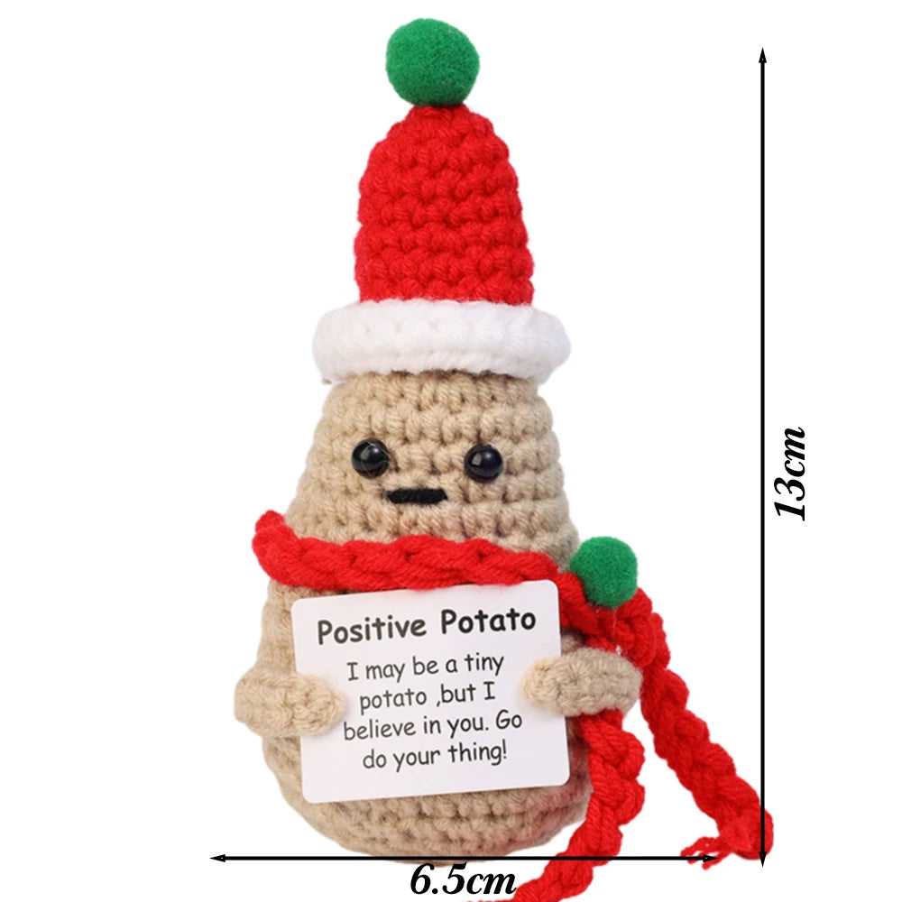 1-5Pcs Emotional Support Potato Christmas Positive Energy Stuffed Doll Crochet Knitting Potatoes With Santa Hat New Year Decor