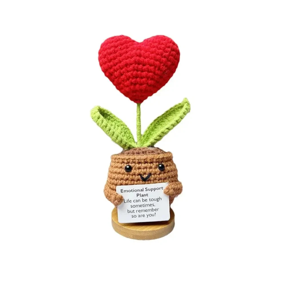 1PC Positive Energy Heart Flower Hand-woven Dolls Home Room Decor Hug Pocket Knitting Doll Positive Card Desktop Ornament Gifts