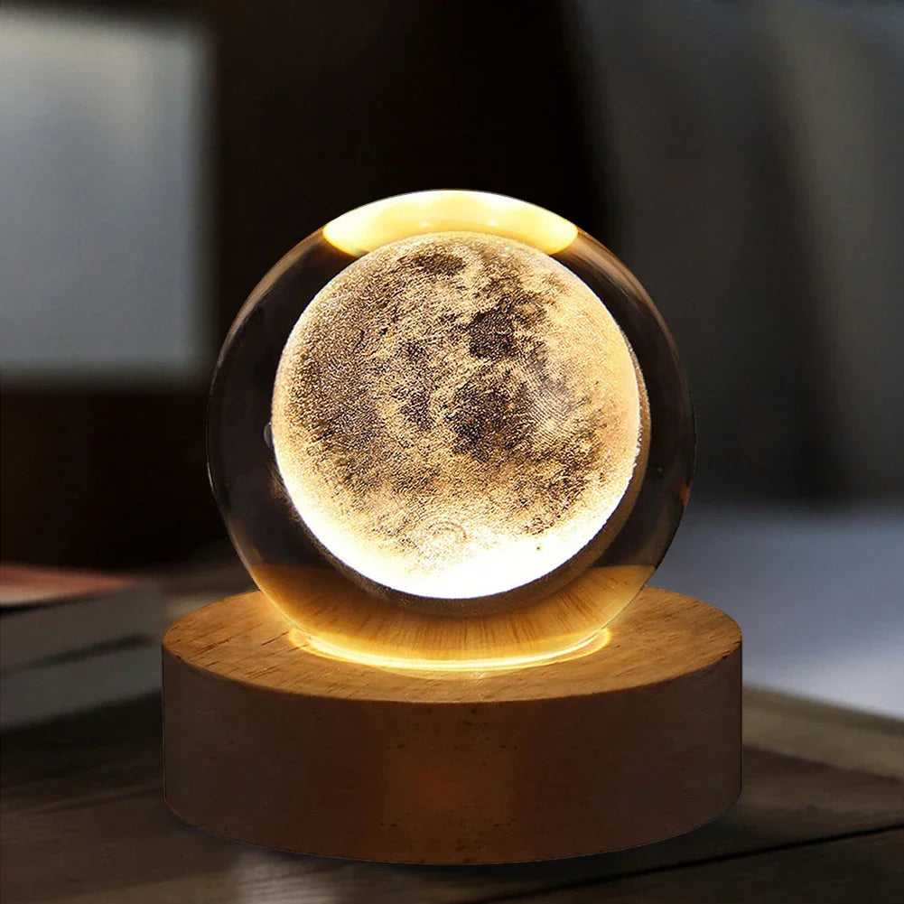 Crystal Ball LED Night Light Atmosphere Galaxy Planet Solar System Moon Glass Table Lamp USB Night Lights for Bedroom Home Decor