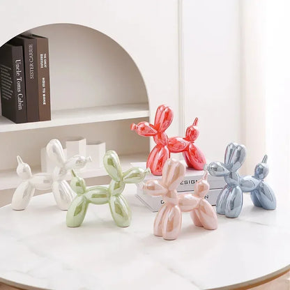 11/21CM Mini Ceramic Balloon Dog Sculpture Abstract Ornament Study Room Statue Home Office Accessories Festival Decoration ﻿