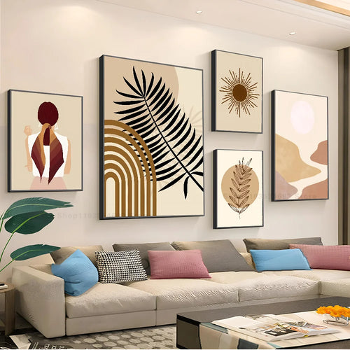 1pc Abstract Paintings Lines Botanical Boho Poster Stickers Art Wall Murals Decor Game