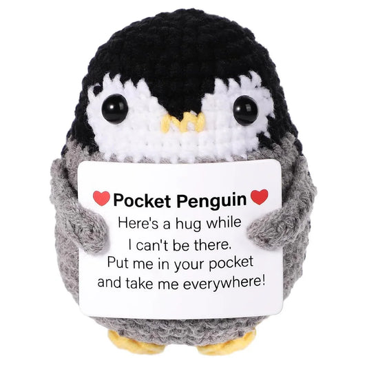 Handmade Positive Energy Penguin Doll With Card Home Decoration Knitting Penguin Doll Ornament Room Decor Christams Party Gifts