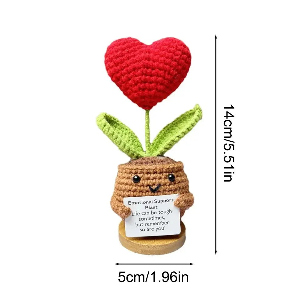 1PC Positive Energy Heart Flower Hand-woven Dolls Home Room Decor Hug Pocket Knitting Doll Positive Card Desktop Ornament Gifts