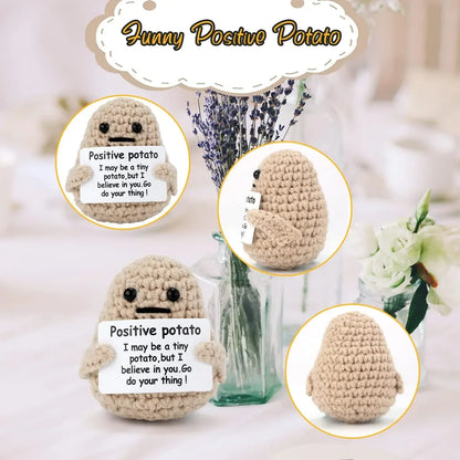 10/1PCS Mini Positive Energy Handmade Plush Wool Knitting Potatoes Doll Hug Pocket with Card Funny Christams Gifts Home Decor