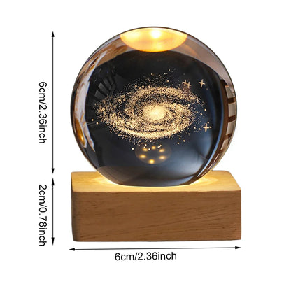 Crystal Ball LED Night Light Atmosphere Galaxy Planet Solar System Moon Glass Table Lamp USB Night Lights for Bedroom Home Decor