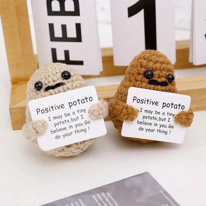 10/1PCS Mini Positive Energy Handmade Plush Wool Knitting Potatoes Doll Hug Pocket with Card Funny Christams Gifts Home Decor