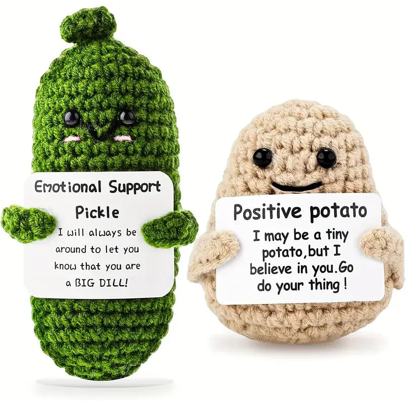 Whimsical Crochet Figures Unique Handmade Amigurumi Plush Toys with Positive Potato & Emotional Support Pickle Home Decor Gifts