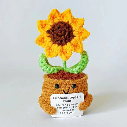 Positive Energy Crochet Sunflower Doll Crochet Cacti Mini Funny Gift Handmade Knitted Dolls Ornament Home Dec office decoration