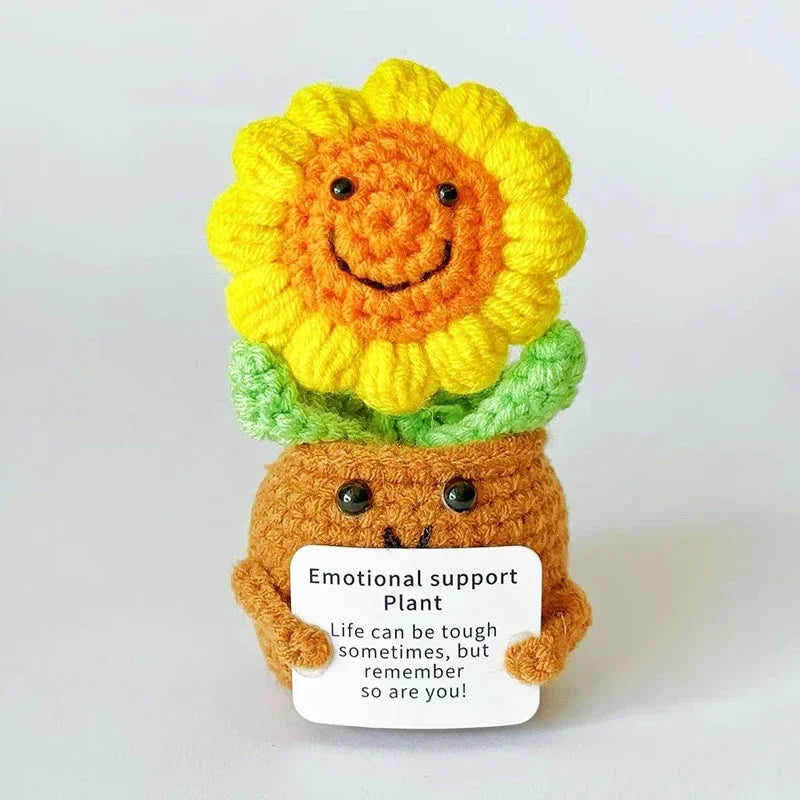 Positive Energy Crochet Sunflower Doll Crochet Cacti Mini Funny Gift Handmade Knitted Dolls Ornament Home Dec office decoration